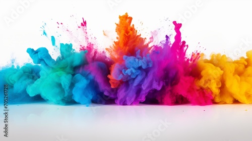 Colorful Rainbow Holi Paint Color Powder Explosion on White Background AI Generated
