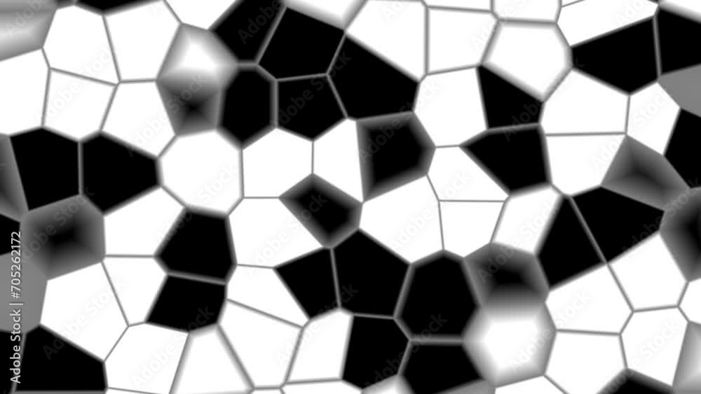 Black and white mosaic with a minimal wavy surface. Random waving. Abstract background from chaotic pieces. Pieces of fractured, broken surface. VJ, science and medicine background. 3d render
