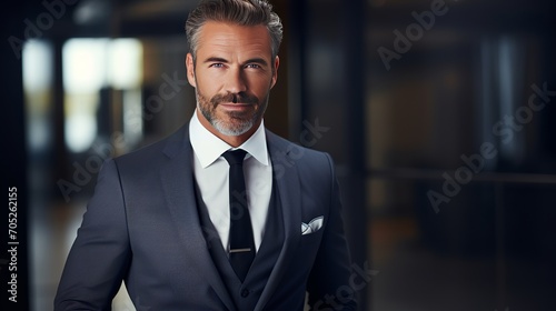 A close-up image of a businessman in a formal suit in his mid-thirties.