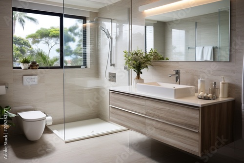 Ensuite bathroom with large shower and vanity photo