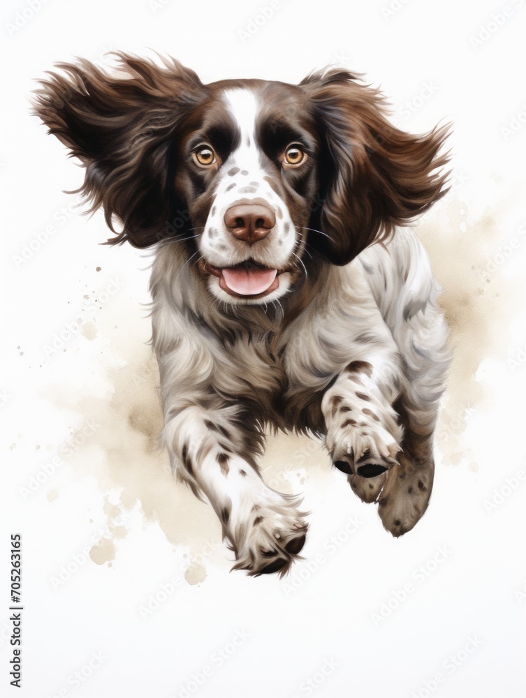Playful English Springer Spaniel Leaping in Watercolor Style AI Generated