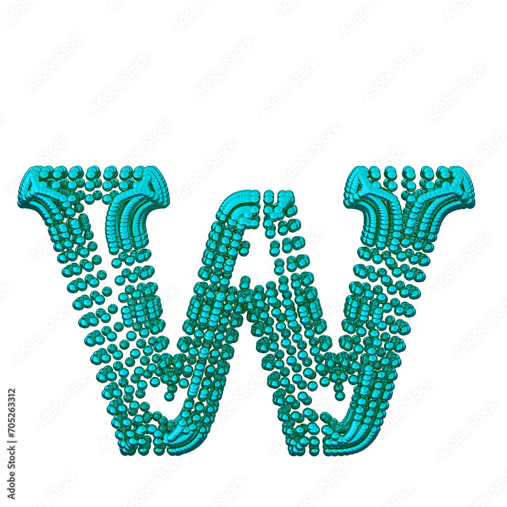 Symbol of small turquoise spheres. letter w Symbol of small turquoise spheres. letter w