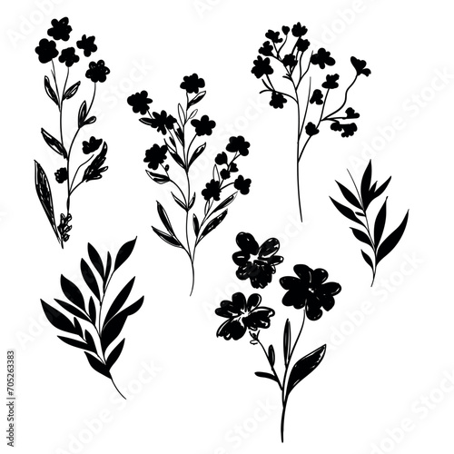 Hand Drawn Flower isolated white background design elements ink Vector illustration