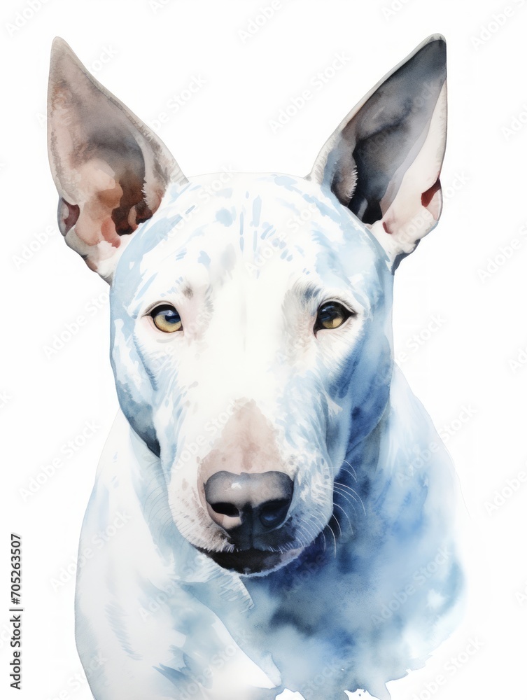 Unique Head Shape of Sitting Bull Terrier in Watercolor AI Generated