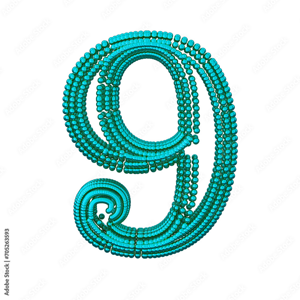 Symbol of small turquoise spheres. number 9 Symbol of small turquoise spheres. number 9