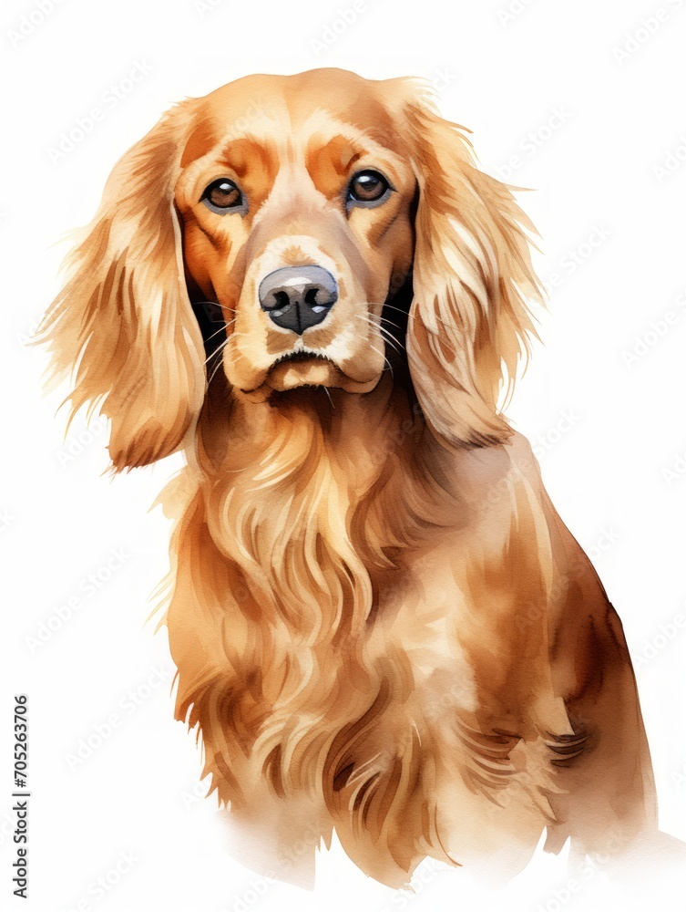Sitting Cocker Spaniel with Wavy Fur in Watercolor AI Generated
