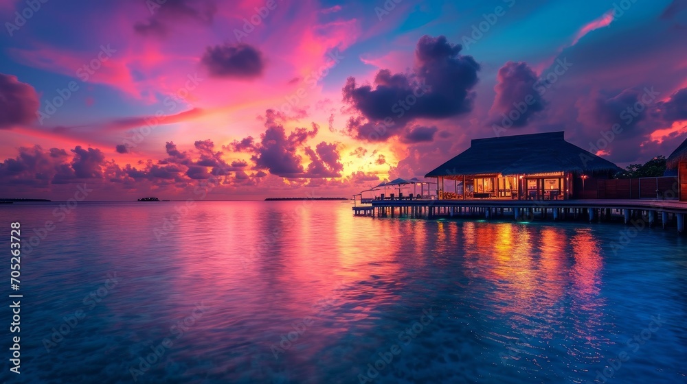 Amazing sunset panorama at Maldives