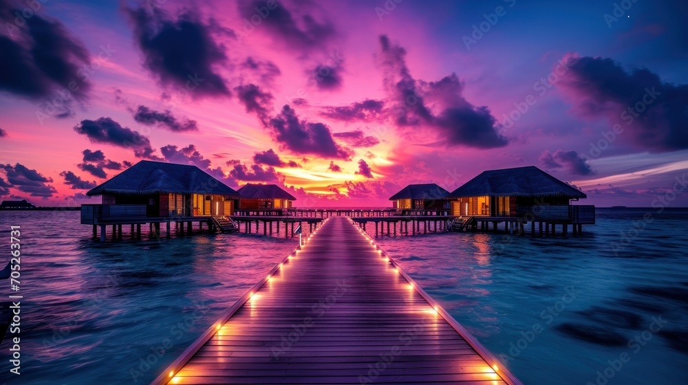 Amazing sunset panorama at Maldives
