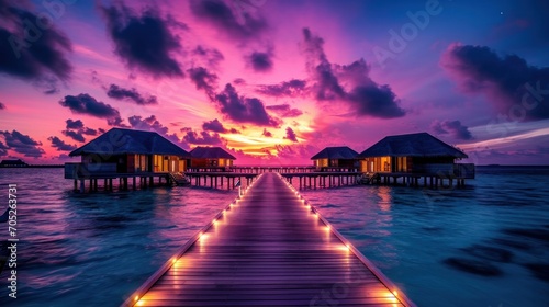 Amazing sunset panorama at Maldives photo