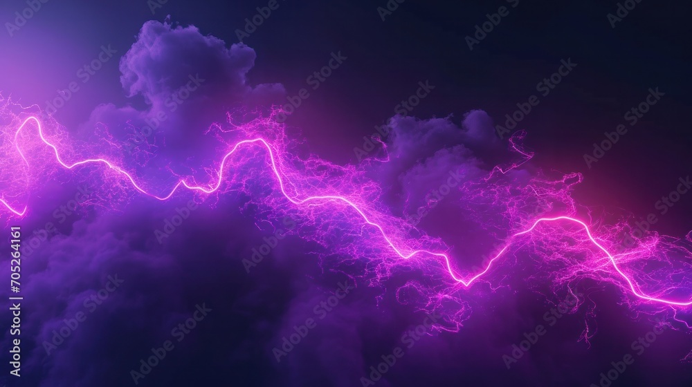 Neon colored purple lines crossing cloud - obrazy, fototapety, plakaty 