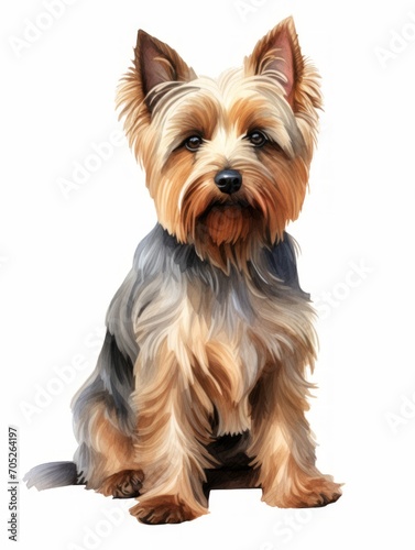 Sitting Silky Terrier with a Glossy Coat Watercolor Painting AI Generated photo