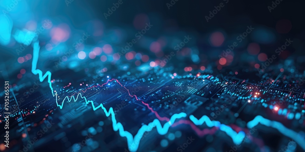 An image with a blue economic graph and market data - obrazy, fototapety, plakaty 