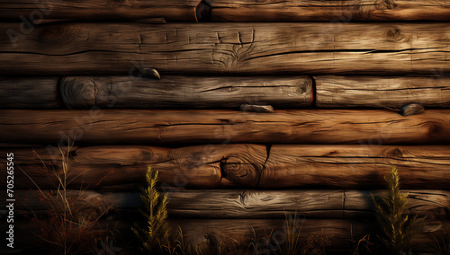Parede de madeira de Cabana com textura profunda ao entardecer photo