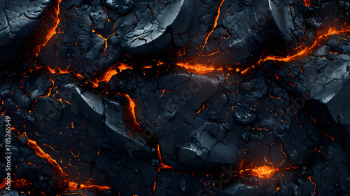 Lava flow with sparks on black background photo