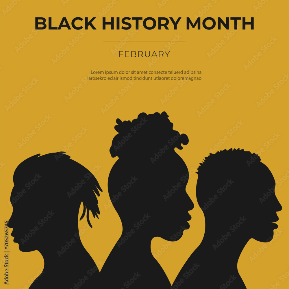 Black History Month. Vector illustration with silhouettes of African men and women.