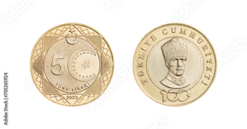 5 Turkish Lira (5 TL). Turkish Lira coin isolated on white background. Coın of Turkey. photo