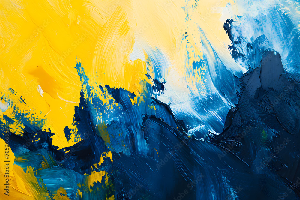 Abstract blue and yellow acrylic paint background. Acrylic paint texture
