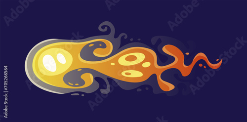 Alien weapon laser beam. Fireball or shot from space blaster or Raygun. Energy lightning from pistol. Design for game or comic book. Cartoon flat vector illustration isolated on dark background