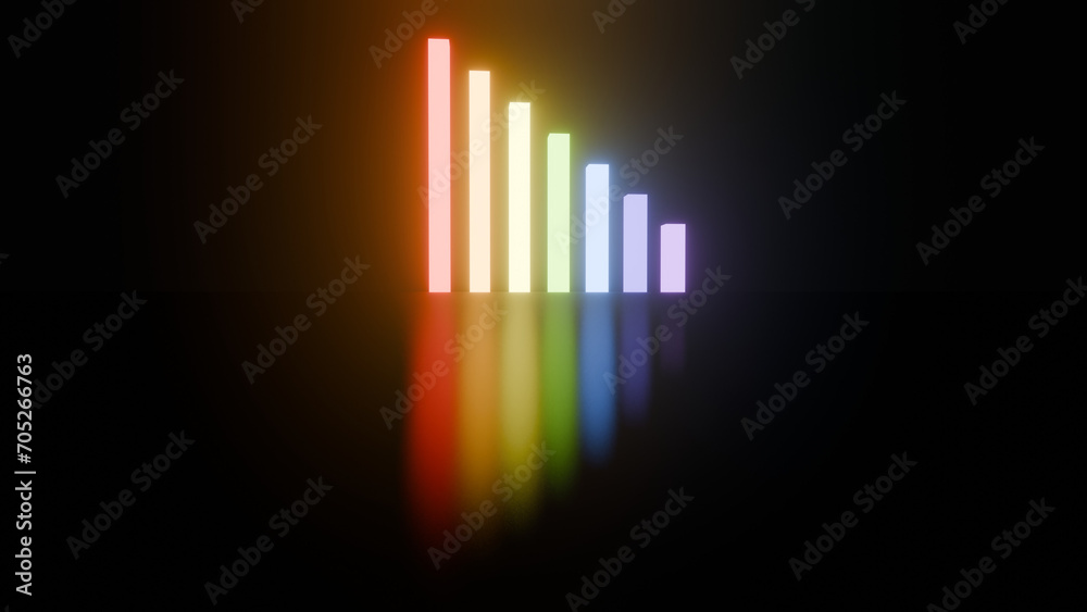 Glowing columns rising in rows in rainbow colors - 3D render Glowing columns rising in rows in rainbow colors - 3D render