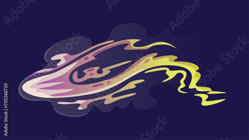 Alien weapon laser beam. Futuristic plasmic bullet from space blaster or gun. Energy ray or lightning. Fire or shot from Raygun. Cartoon flat vector illustration isolated on dark background