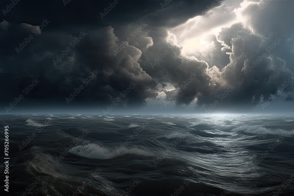 Raging sea with stormy dark clouds