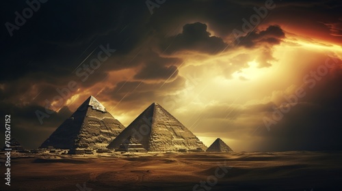 ancient egyptian pyramids on a dark night and many storms