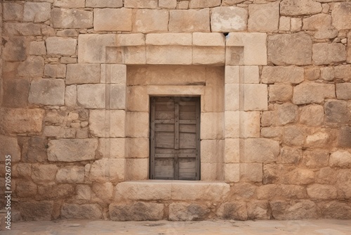 ancient bright textured greek stone wall with a window © Jorge Ferreiro