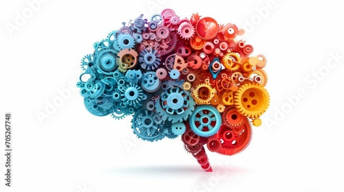 Abstract depiction of a brain made up of intricate, colorful gears and cogs