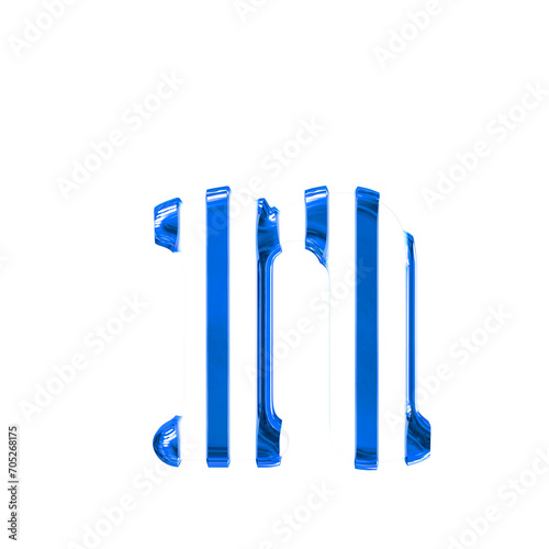 White symbol with thin blue vertical straps. letter n