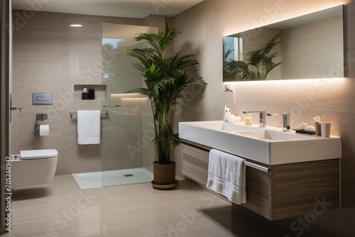Bathroom interior with plants and modern fixtures