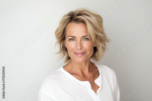 Portrait of a beautiful middle-aged woman with short blonde hair