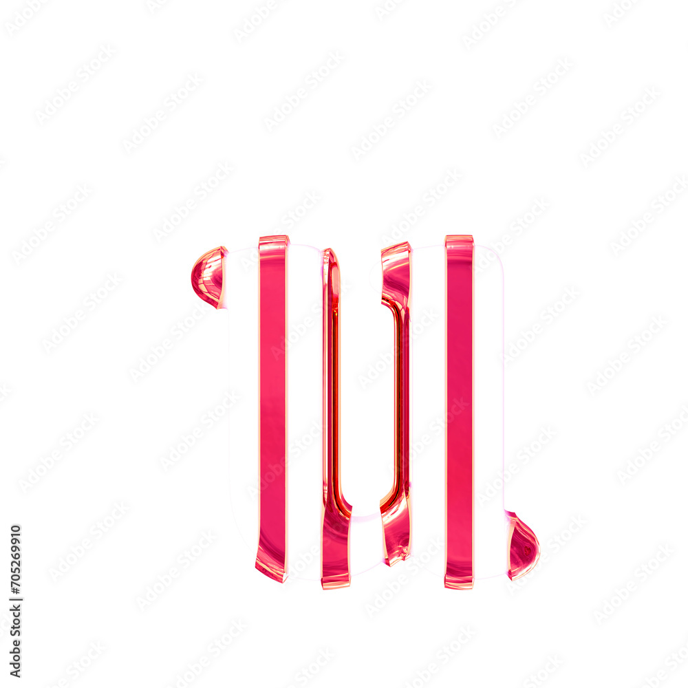 White symbol with thin pink vertical straps. letter u White symbol with thin pink vertical straps. letter u