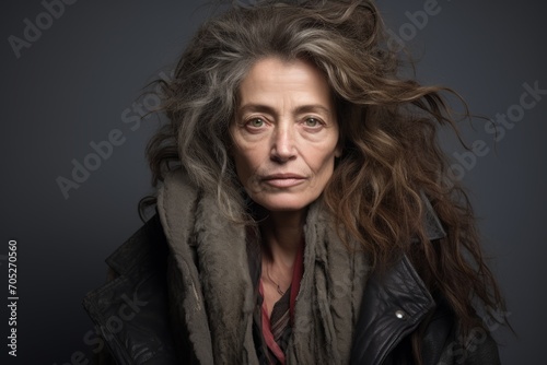 Portrait of a mature woman with windy hair  studio shot