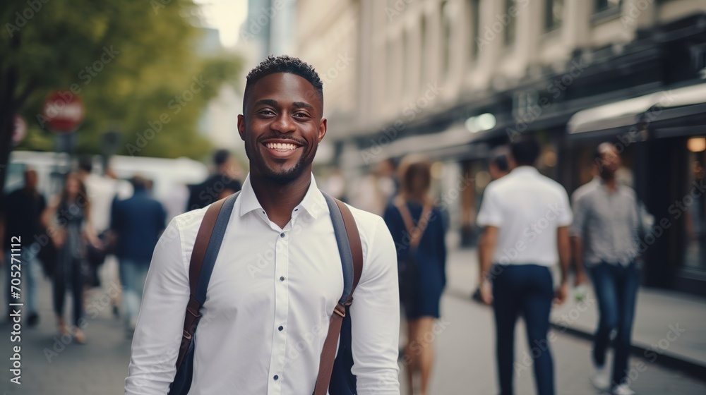A person who is positive and stands on the street. A person who is positive and stands on the street.