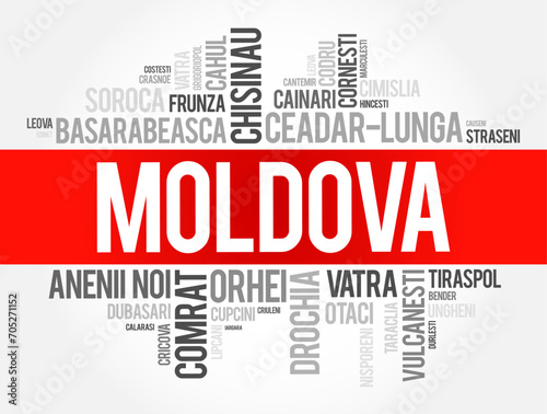 List of cities in Moldova word cloud collage, education and travel concept background