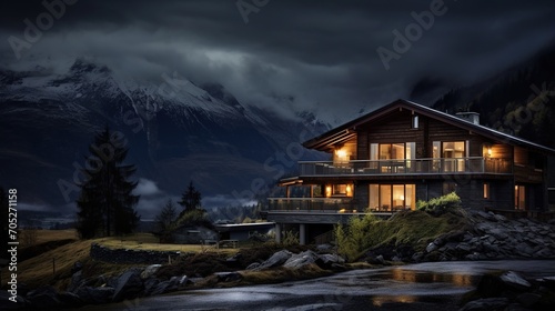 Modern mountain house with stunning night view © duyina1990