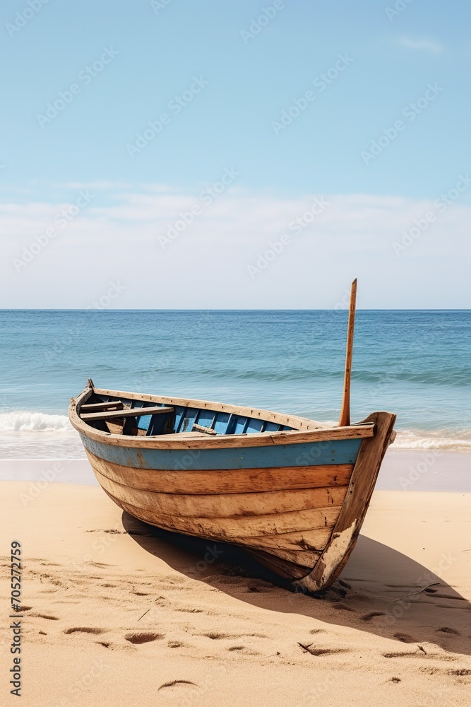 Naklejka premium boat on top of a sandy beach