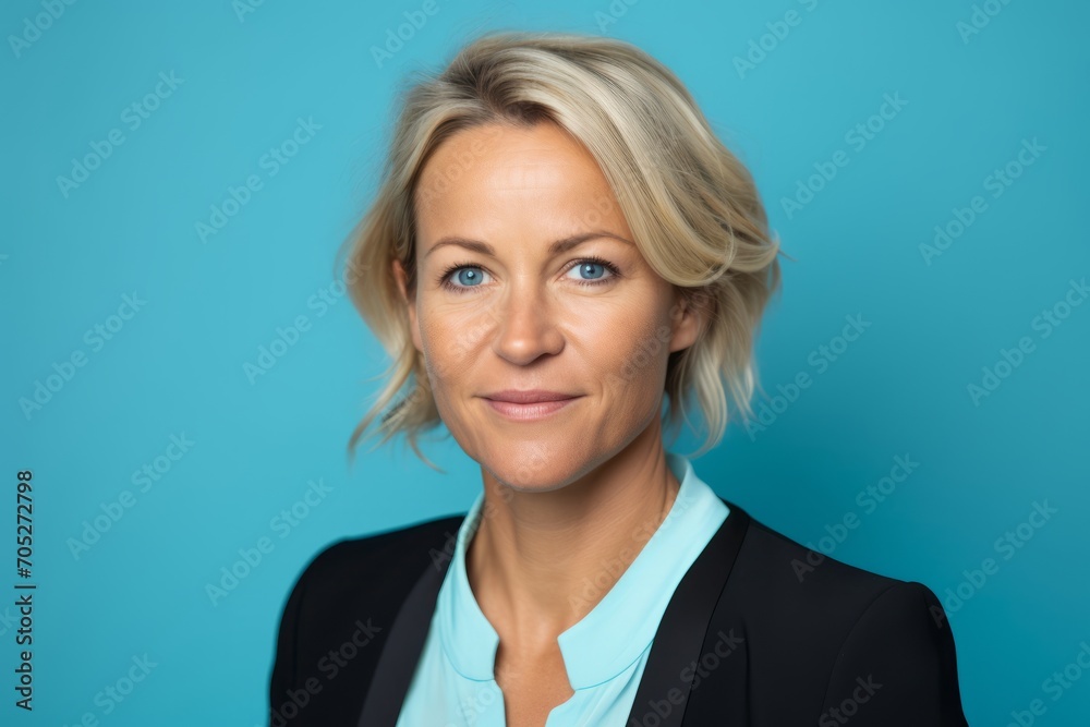 Portrait of a smiling businesswoman on a blue background with copy space Portrait of a smiling businesswoman on a blue background with copy space