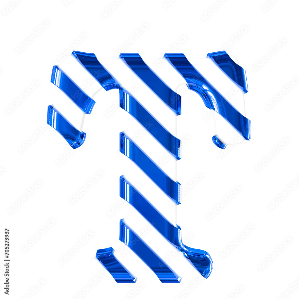 White symbol with thin blue diagonal straps. letter t White symbol with thin blue diagonal straps. letter t