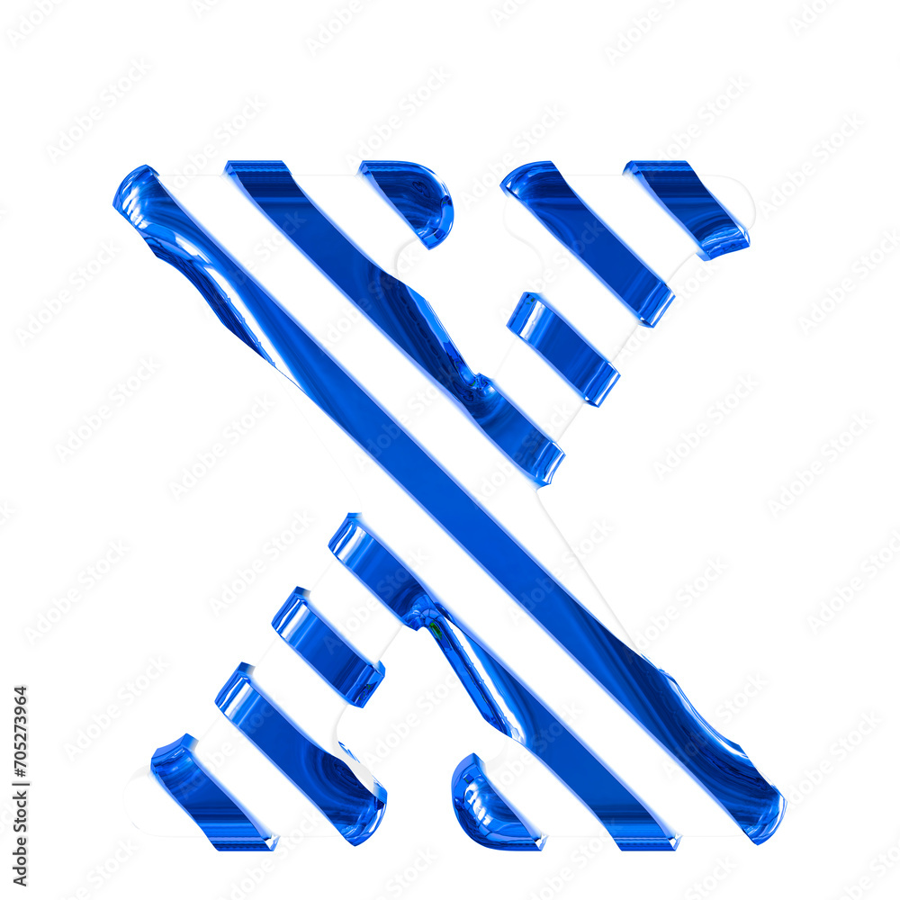 White symbol with thin blue diagonal straps. letter x White symbol with thin blue diagonal straps. letter x