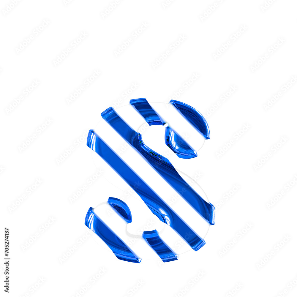 White symbol with thin blue diagonal straps. letter s