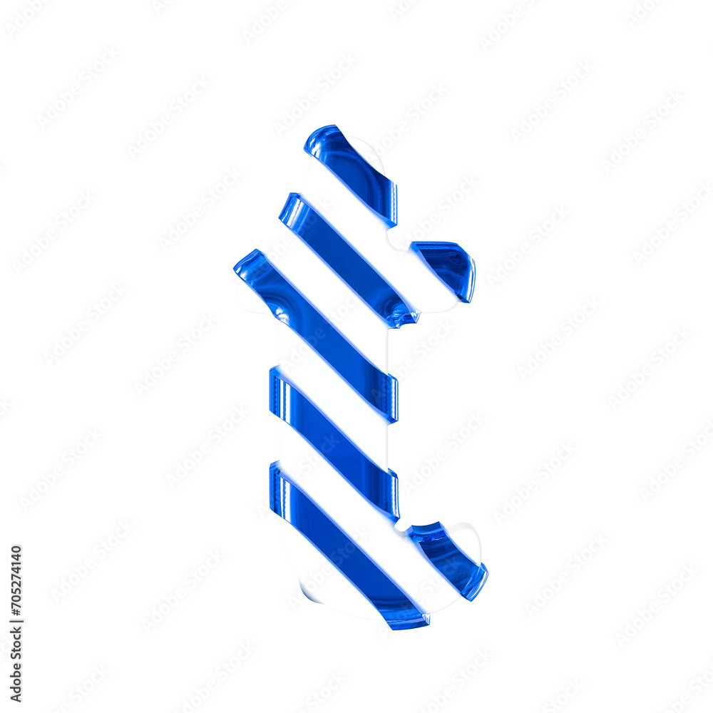 White symbol with thin blue diagonal straps. letter t White symbol with thin blue diagonal straps. letter t