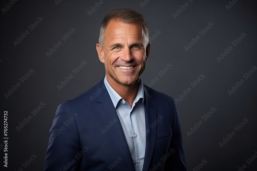 Portrait of a handsome mature businessman smiling at the camera over grey background. Portrait of a handsome mature businessman smiling at the camera over grey background.