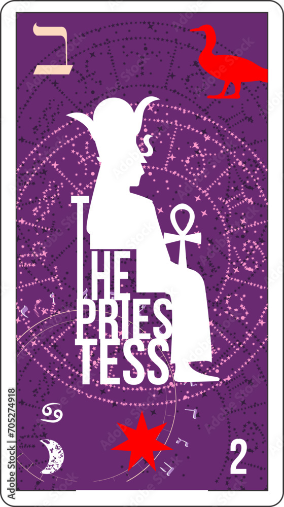 Egyptian tarot card number 2, called The Priestess. Illustration about ancient culture and divination Egyptian tarot card number 2, called The Priestess. Illustration about ancient culture and divination