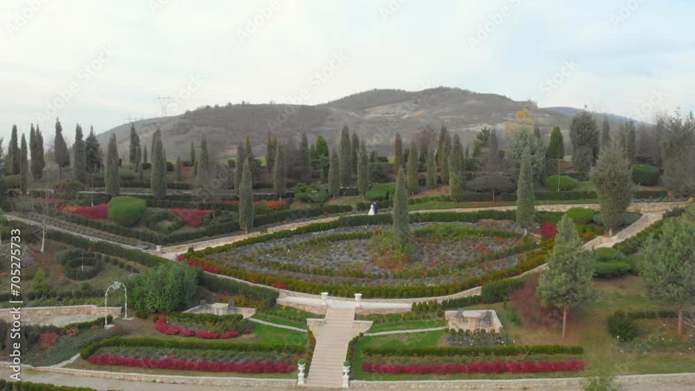 Beautiful and colorful Italian gardens, Aerial view 4k Beautiful and colorful Italian gardens, Aerial view 4k