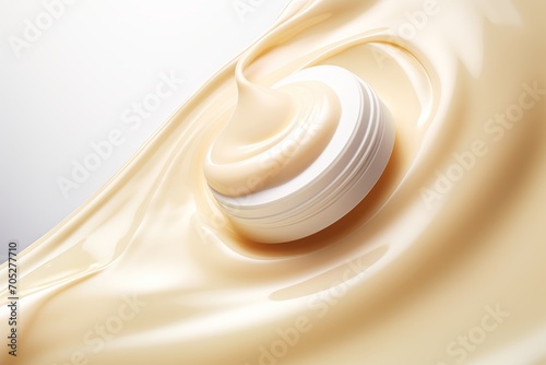 Face lotion cream sample  beige cream sample on a light background  lotion texture  a smear of moisturizer closeup  beauty and skin care concept