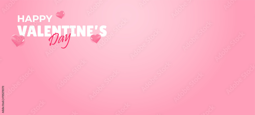 Happy Valentine's day background with realistic hearts. Pink background for product presentation. Holiday cover for sale template. Vector illustration