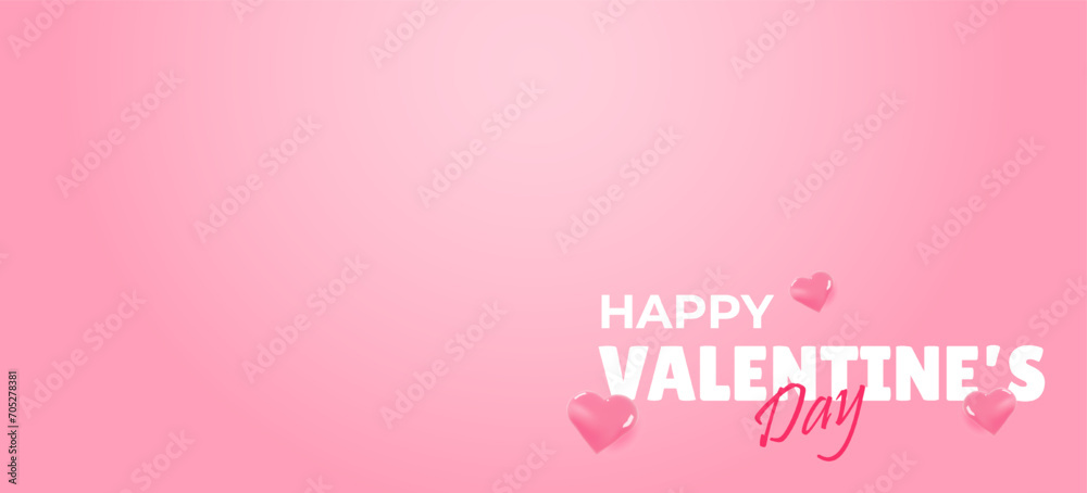 Happy Valentine's day background with realistic hearts. Pink background for product presentation. Holiday cover for sale template. Vector illustration