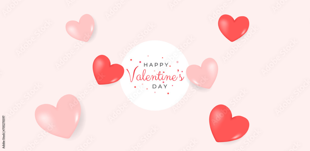 Happy Valentine day minimalistic background. Realistic pink and red hearts. Holiday sale concept. Sale banner, cover, background, poster. Vector illustration concept