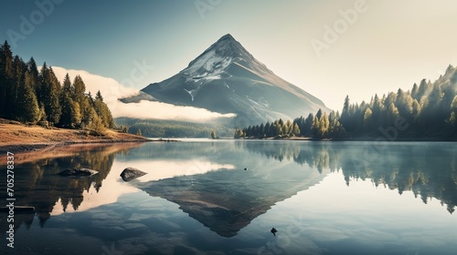 mountain at a calm lake in the morning #705278337
